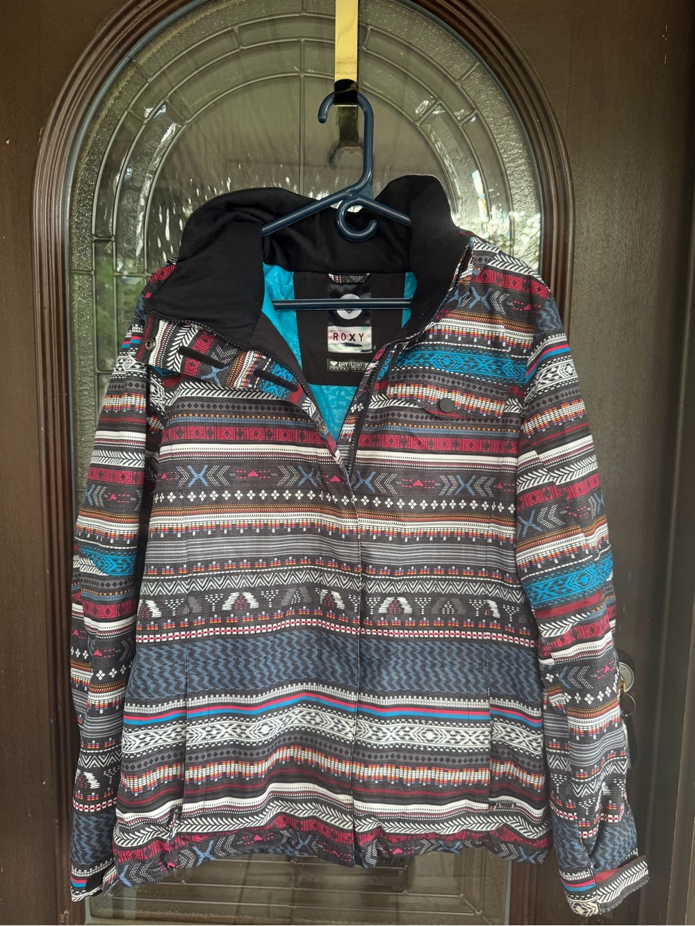 Roxy Multicolor Aztec-Pattern Ski Jacket with Teal Lining